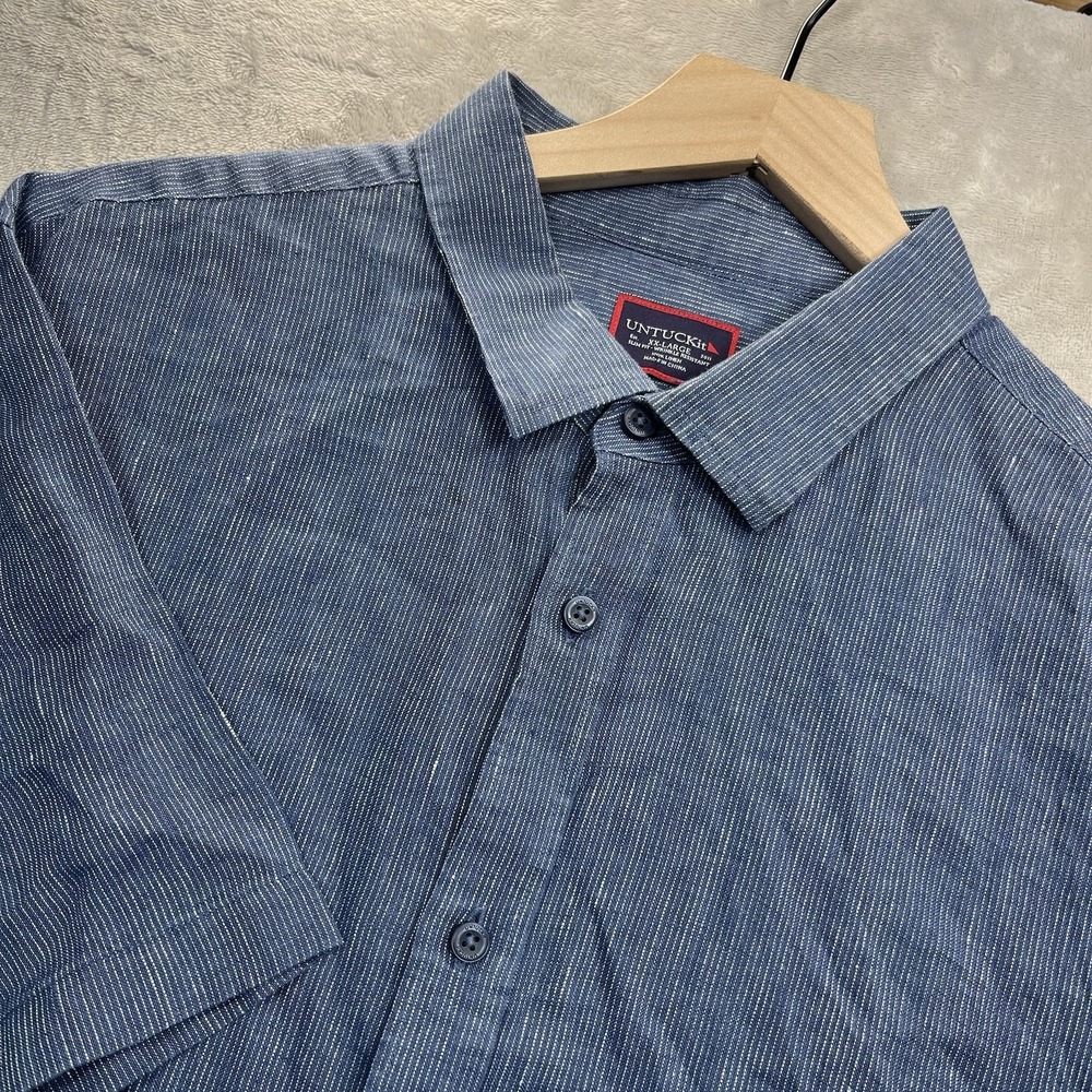 UNTUCKit Canon Shirt Men's Linen 2XL Blue Short Sleeve